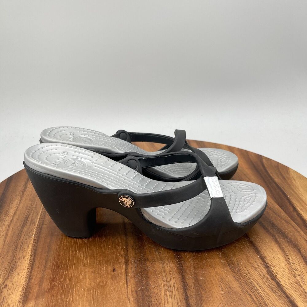 Crocs Cyprus II Sandals Womens Size 9 Black Strappy High Heel Casual